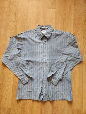 Men's Athletic Fit Blue/Khaki striped button Down shirt by John Henry - 16 32-33